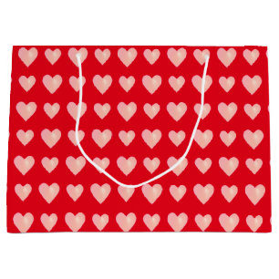 Elegant Pink Hearts on Red Large Gift Bag