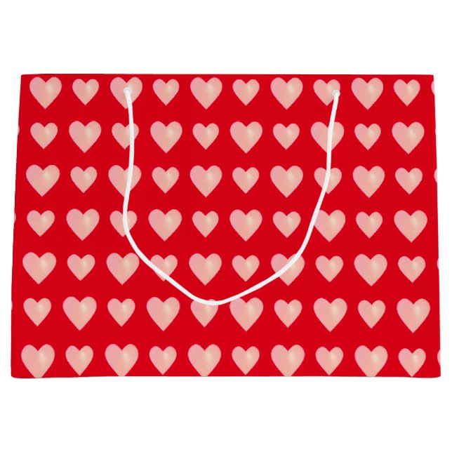 Elegant Pink Hearts on Red Large Gift Bag (Front)