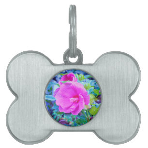 Elegant Pink Hibiscus Flower with Aqua Foliage Pet ID Tag