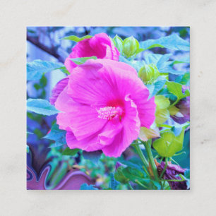 Elegant Pink Hibiscus Flower with Aqua Foliage Square Business Card