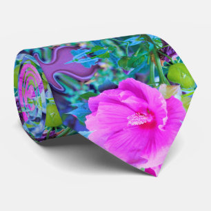 Elegant Pink Hibiscus with Wavy Blue Foliage Tie
