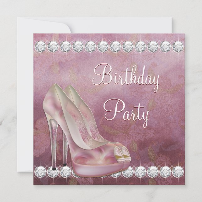 Elegant Pink High Heel Shoe Birthday Party Invitation (Front)