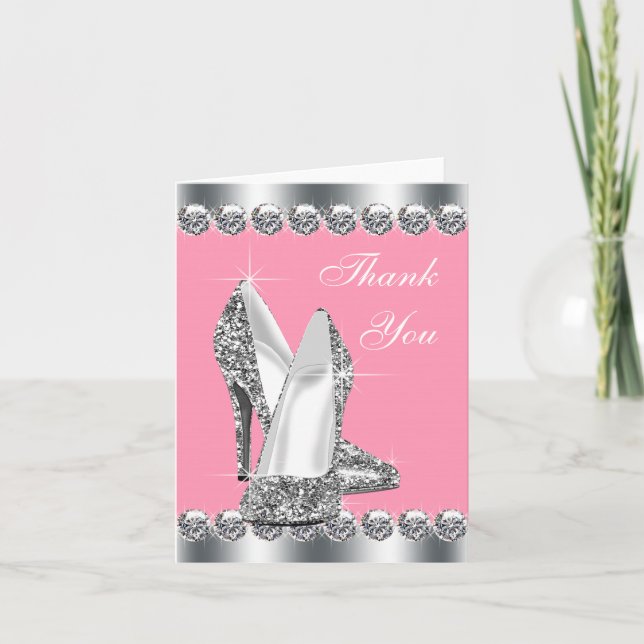 Elegant Pink High Heel Shoe Thank You Cards (Front)