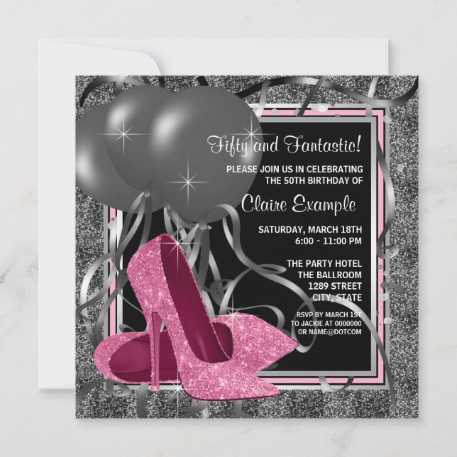 Elegant Pink High Heels Birthday Party Invitation (Front)