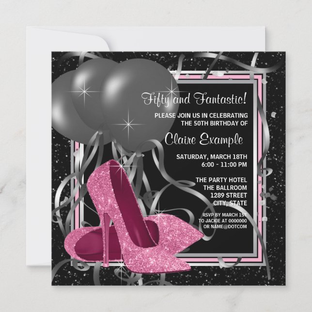 Elegant Pink High Heels Birthday Party Invitation (Front)