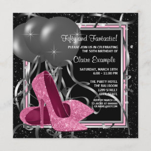 Elegant Pink High Heels Birthday Party Invitation