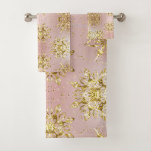 Elegant Pink  holiday Snowflakes stars Christmas Bath Towel Set