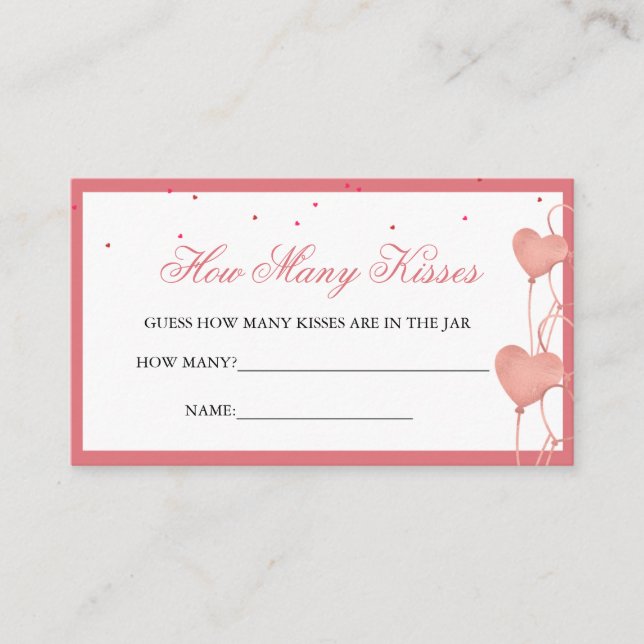 Elegant Pink How Many Kisses Jar Games Bridal Card (Front)
