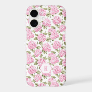 Elegant Pink Hydragea Flowers Pattern Monogram