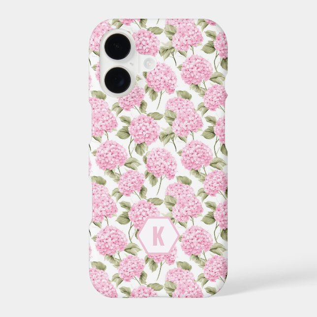 Elegant Pink Hydragea Flowers Pattern Monogram (Back)