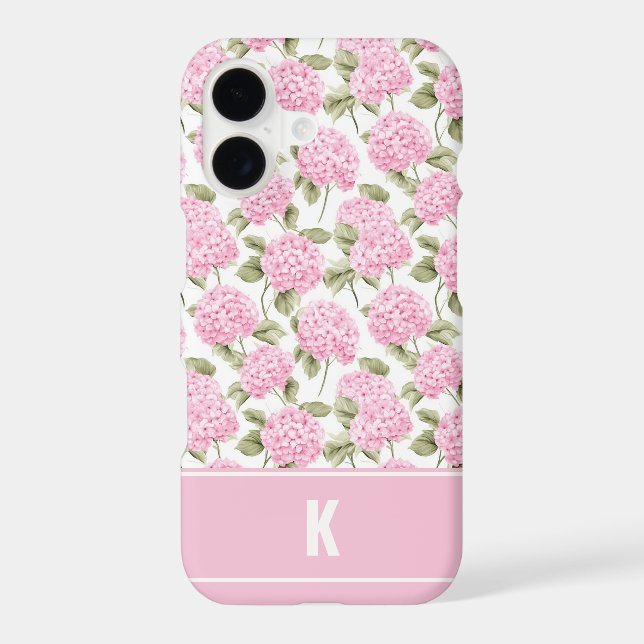 Elegant Pink Hydragea Flowers Pattern Monogram (Back)