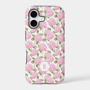 Elegant Pink Hydragea Flowers Pattern Monogram