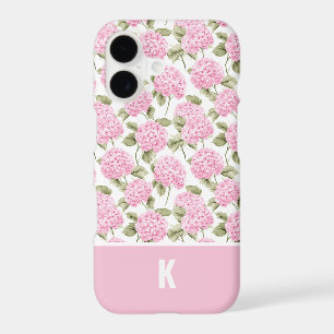 Elegant Pink Hydragea Flowers Pattern Monogram