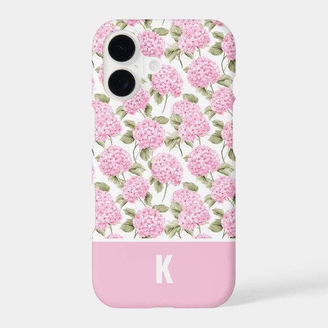 Elegant Pink Hydragea Flowers Pattern Monogram (Back)