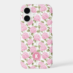 Elegant Pink Hydragea Flowers Pattern Monogram