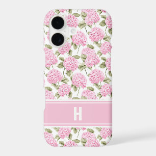 Elegant Pink Hydragea Flowers Pattern Monogram