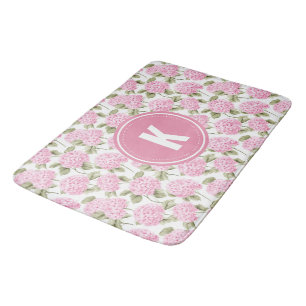 Elegant Pink Hydragea Flowers Pattern Monogram Bath Mat