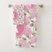 Elegant Pink Hydragea Flowers Pattern Monogram