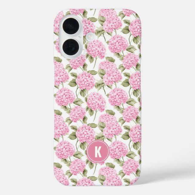 Elegant Pink Hydragea Flowers Pattern Monogram Case-Mate iPhone Case (Back)