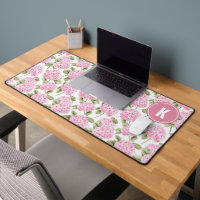 Elegant Pink Hydragea Flowers Pattern Monogram