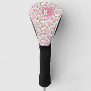 Elegant Pink Hydragea Flowers Pattern Monogram Golf Head Cover