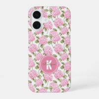 Elegant Pink Hydragea Flowers Pattern Monogram