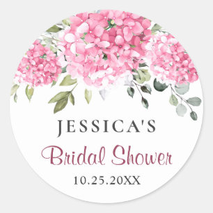 Elegant Pink Hydrangea Eucalyptus Bridal Shower Classic Round Sticker
