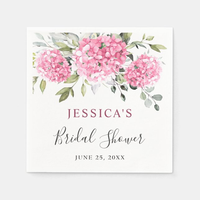 Elegant Pink Hydrangea Eucalyptus Bridal Shower Napkin (Front)
