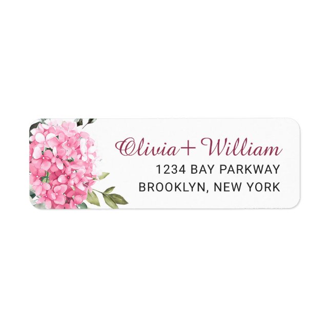 Elegant Pink Hydrangea Eucalyptus Return Address (Front)