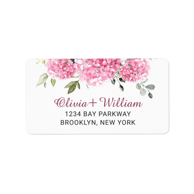 Elegant Pink Hydrangea Eucalyptus Return Address Label (Front)