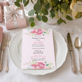 Elegant Pink Hydrangea Floral Birthday  Invitation