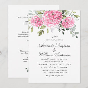 Elegant Pink Hydrangea Floral Wedding All In One Invitation