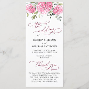 Elegant Pink Hydrangea Floral Wedding Ceremony Programme