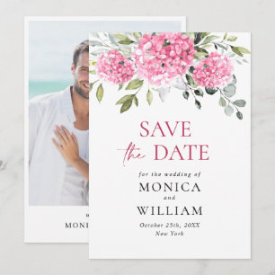 Elegant Pink Hydrangea Floral Wedding Photo Save The Date