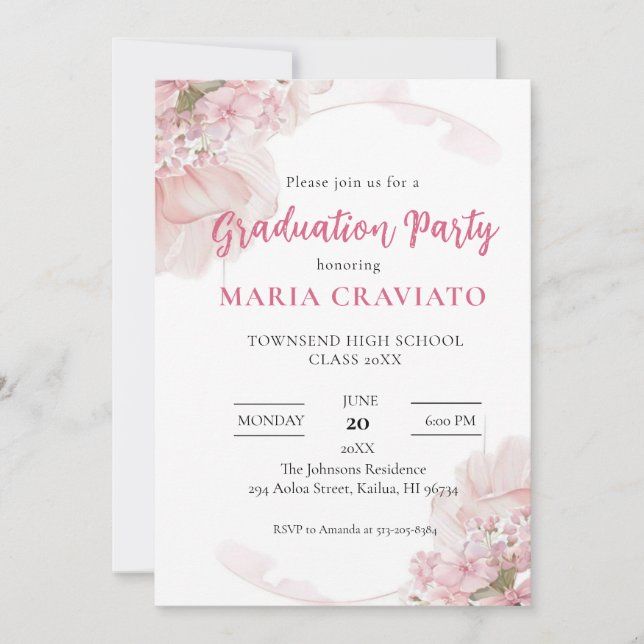 Elegant Pink Hydrangea Graduation Party Invitation (Front)