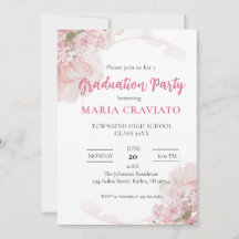 Elegant Pink Hydrangea Graduation Party Invitation