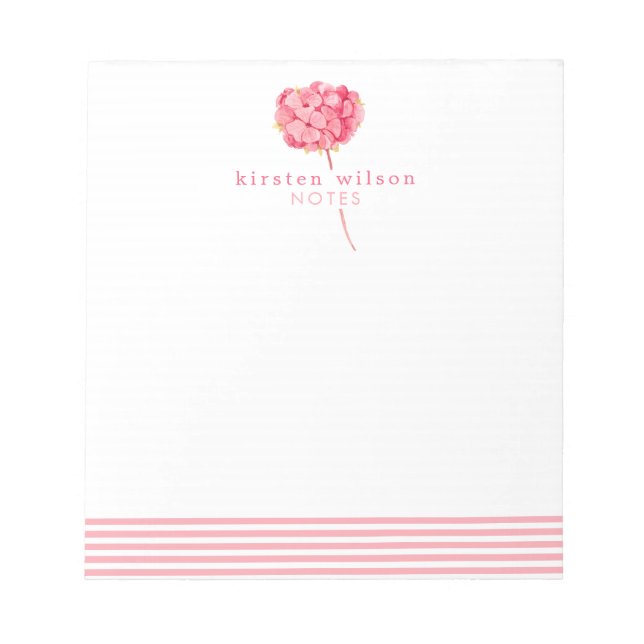Elegant Pink Hydrangea - Personalized Notepad (Front)