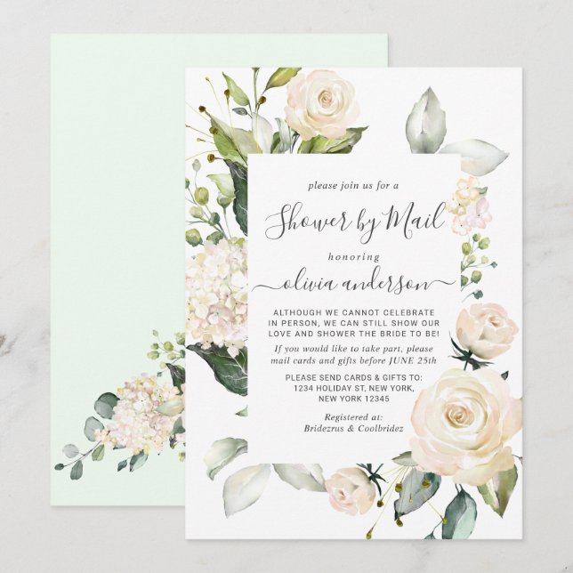 Elegant Pink Hydrangea Roses Bridal Shower by Mail Invitation (Front/Back)
