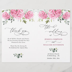 Elegant Pink Hydrangea Wedding Ceremony Program