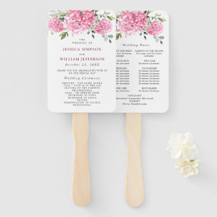 Elegant Pink Hydrangea Wedding Ceremony Program Hand Fan