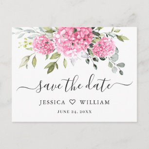 Elegant Pink Hydrangea Wedding Save the Date Postcard