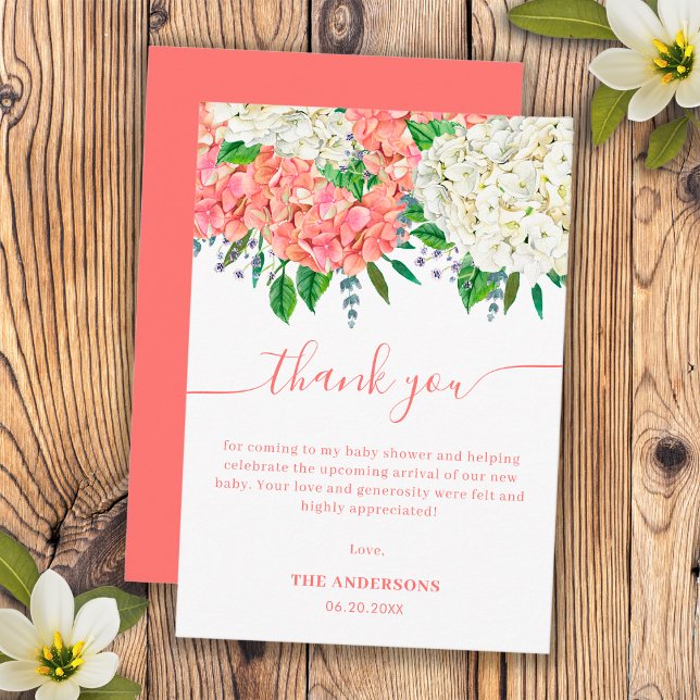 Elegant Pink Hydrangea Wildflower Baby Shower Thank You Card (Creator Uploaded)