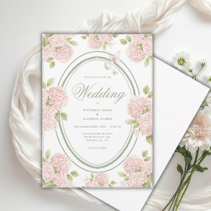 Elegant Pink Hydrangeas Vintage Wedding Invitation