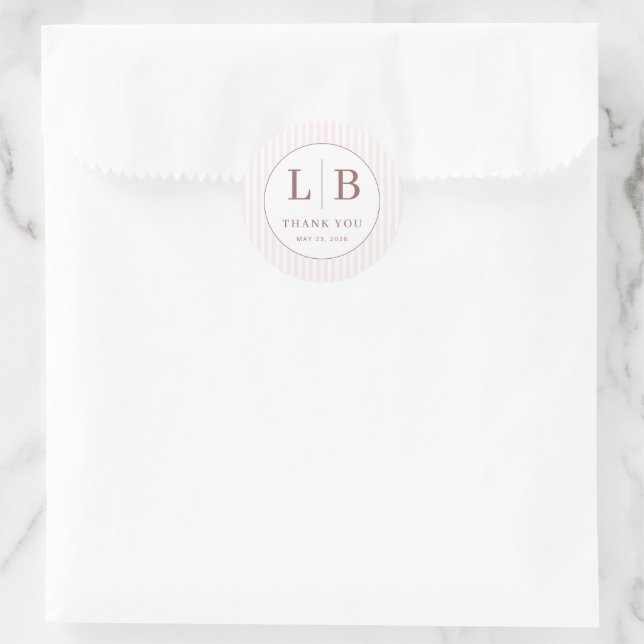 Elegant Pink Initials Classic Round Sticker (Bag)