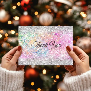 Elegant pink iridescent pink silver glitter thank you card