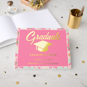 Elegant Pink Ivory Floral Graduation Party Guest Book