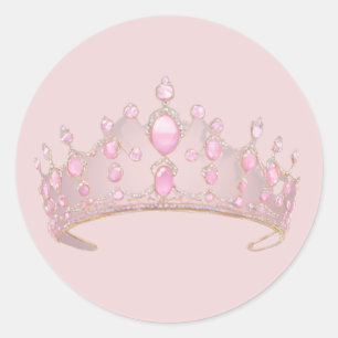 Elegant Pink Jewelled Crown Art Classic Round Sticker