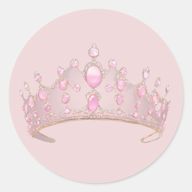 Elegant Pink Jewelled Crown Art Classic Round Sticker (Front)