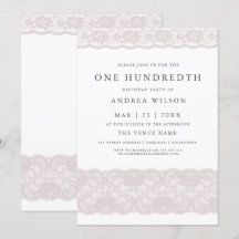 Elegant Pink Lace 100th birthday Party Invite