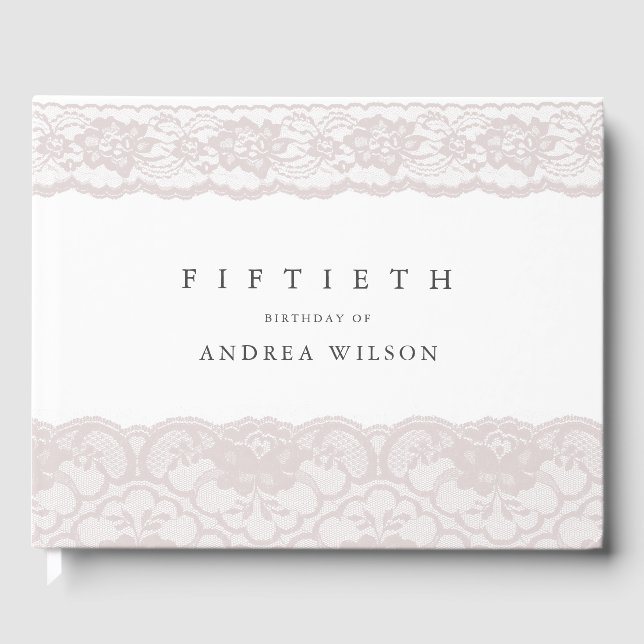 Elegant Pink Lace 50th Birthday Party Guest Book (Front)